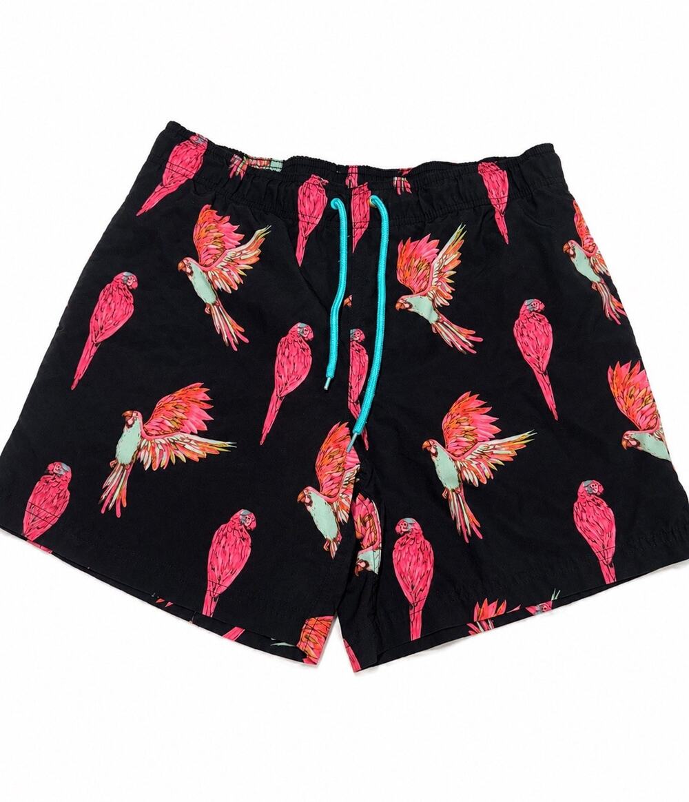 George Men’s Swim Trunks Parrot Print Black Pink Mesh Lined Size M